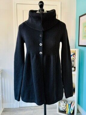 Vince Black Funnel Neck Button-Front Women’s Sweater, XS